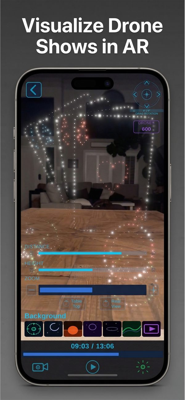 Full playback controls: play, pause, rotate